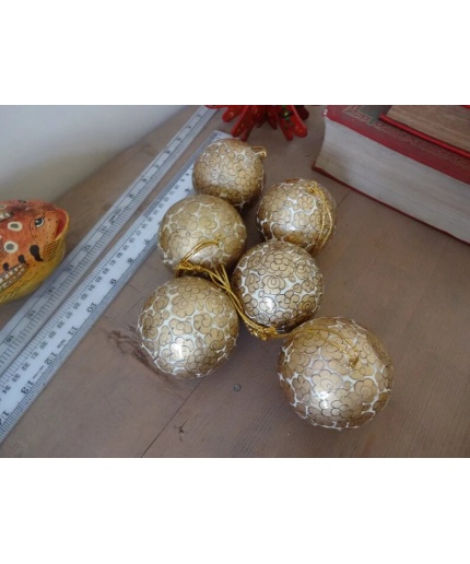 Golden colour set of 6 christmas baubles handpainted | Save 33% - Rajasthan Living