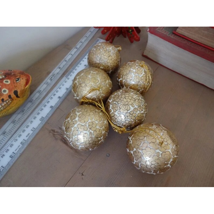 Golden colour set of 6 christmas baubles handpainted | Save 33% - Rajasthan Living 5