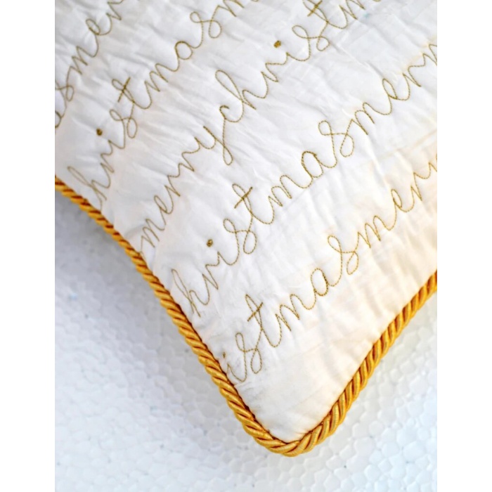 Christmas pillow cover, white and gold, script, merry Christmas, quilted, embroidered pillow size 16″X 16″ | Save 33% - Rajasthan Living 7