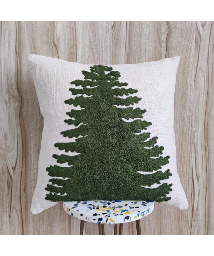 Christmas Tree Hand Embroidered Pillow Cover Cotton Textured 20×20 Boho Decorative Throw Pillow Case, Christmas Home Decor Pillows | Save 33% - Rajasthan Living
