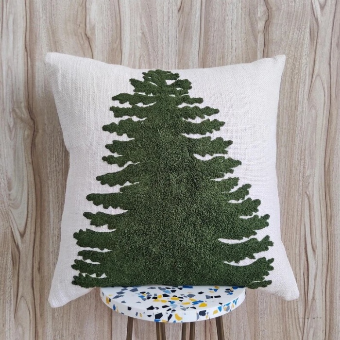 Christmas Tree Hand Embroidered Pillow Cover Cotton Textured 20×20 Boho Decorative Throw Pillow Case, Christmas Home Decor Pillows | Save 33% - Rajasthan Living 5