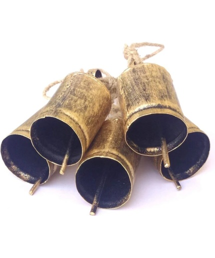 Tin Cow Bells Christmas Festive Décor Bells (Set of 5) Home décor Vintage Rustic Brass Cylinder Shape (11CM) | Save 33% - Rajasthan Living 3